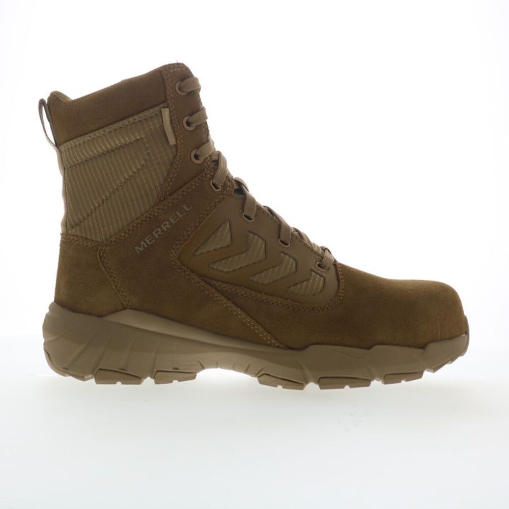 Merrell Mens Fullbench Tactical Zip 8" WP Composite Toe Brown Boots (NWT)